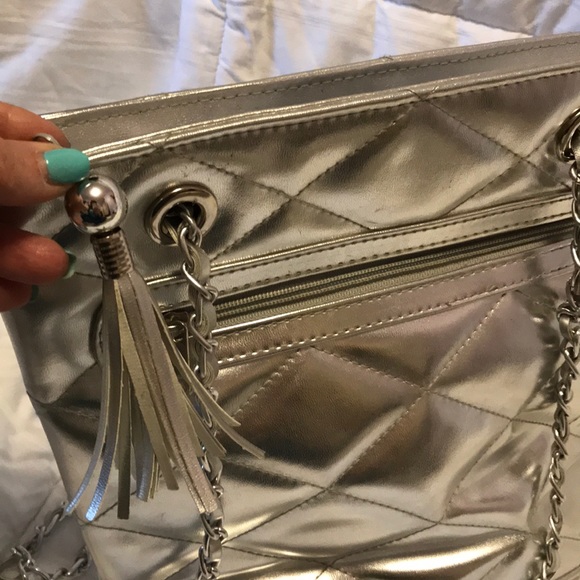 Silver Quilted Evening Tote Bag - Picture 4 of 8